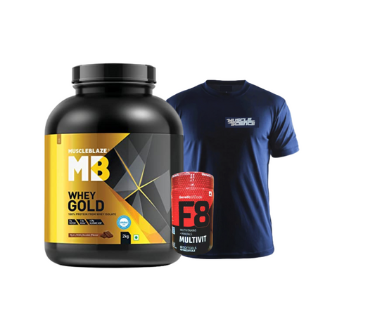 MuscleBlaze Whey Gold, 100% Whey Protein Isolate, WITH FREE  Genetic code multivitamin and t-shirt