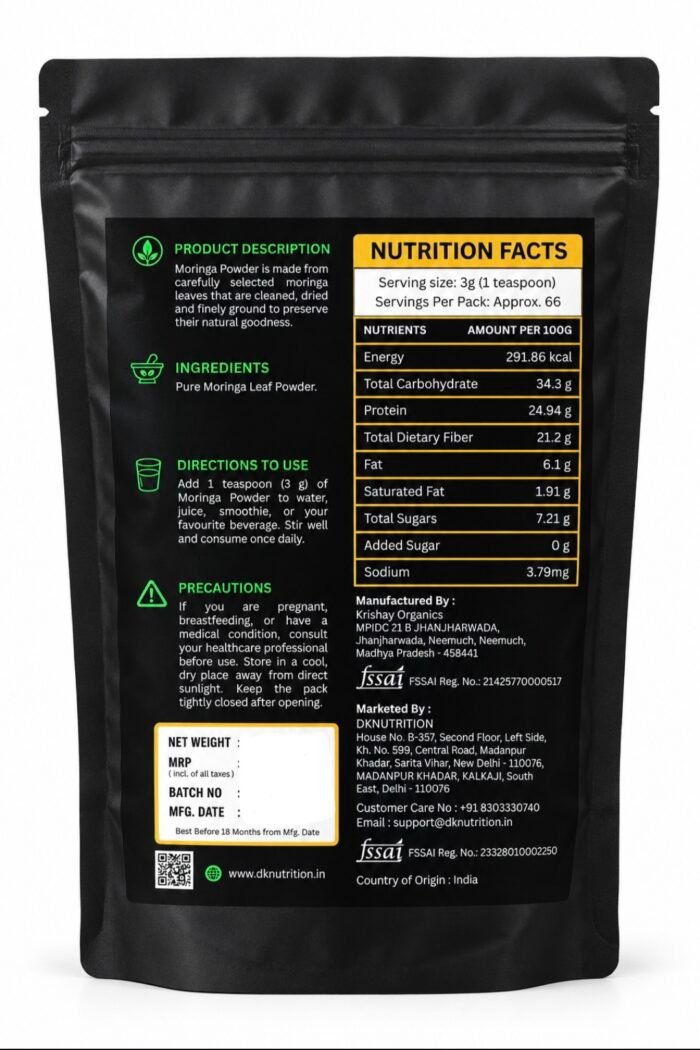DKNutrition Moringa Powder 200g | 100% Natural Premium Moringa Leaf Powder